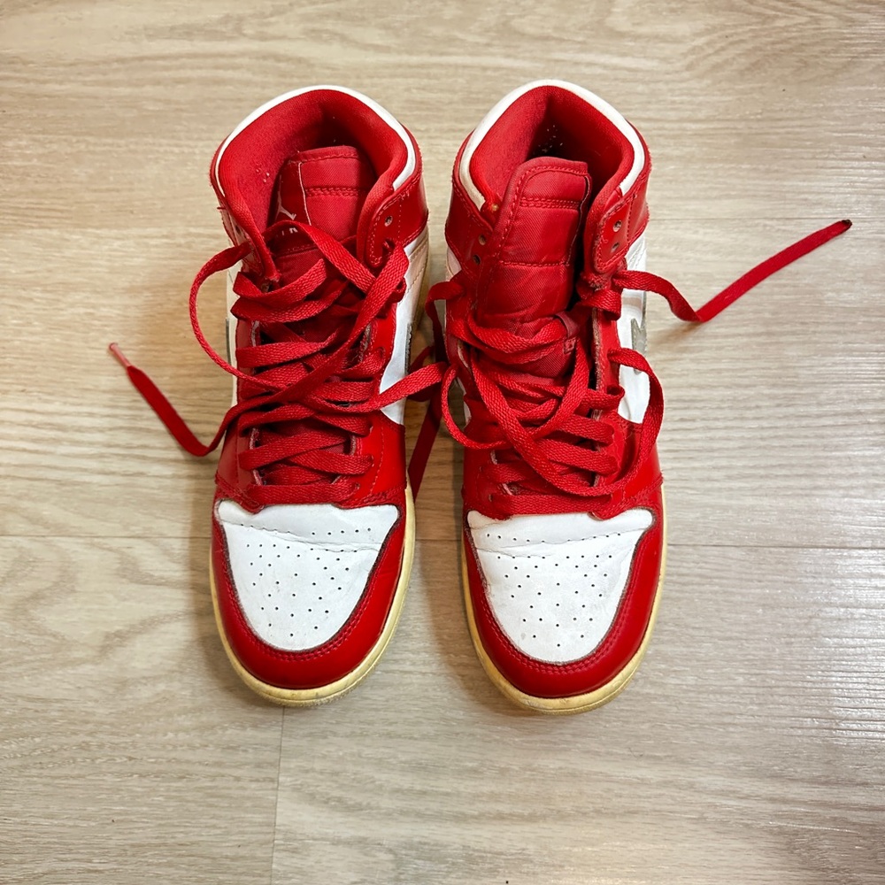 Red and White High-Top Sneakers